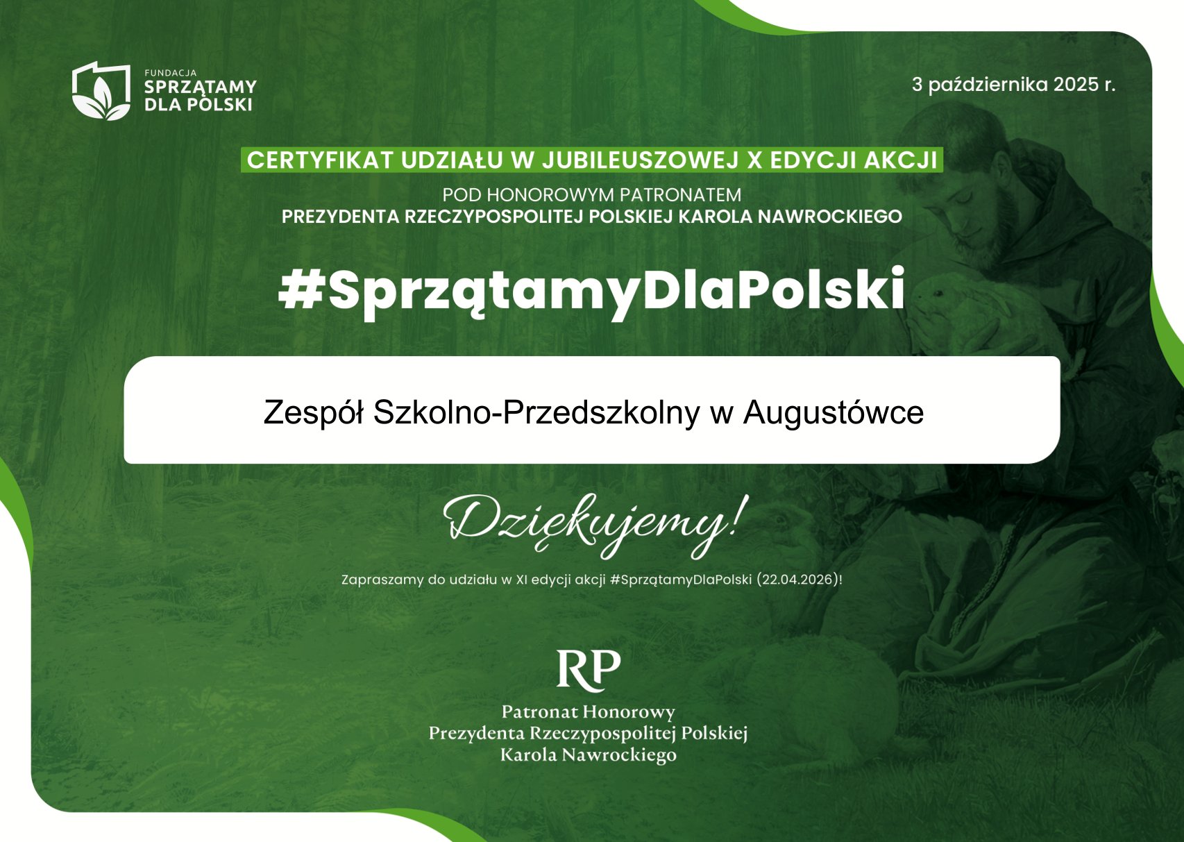 Certyfikat Sprzątamy X 