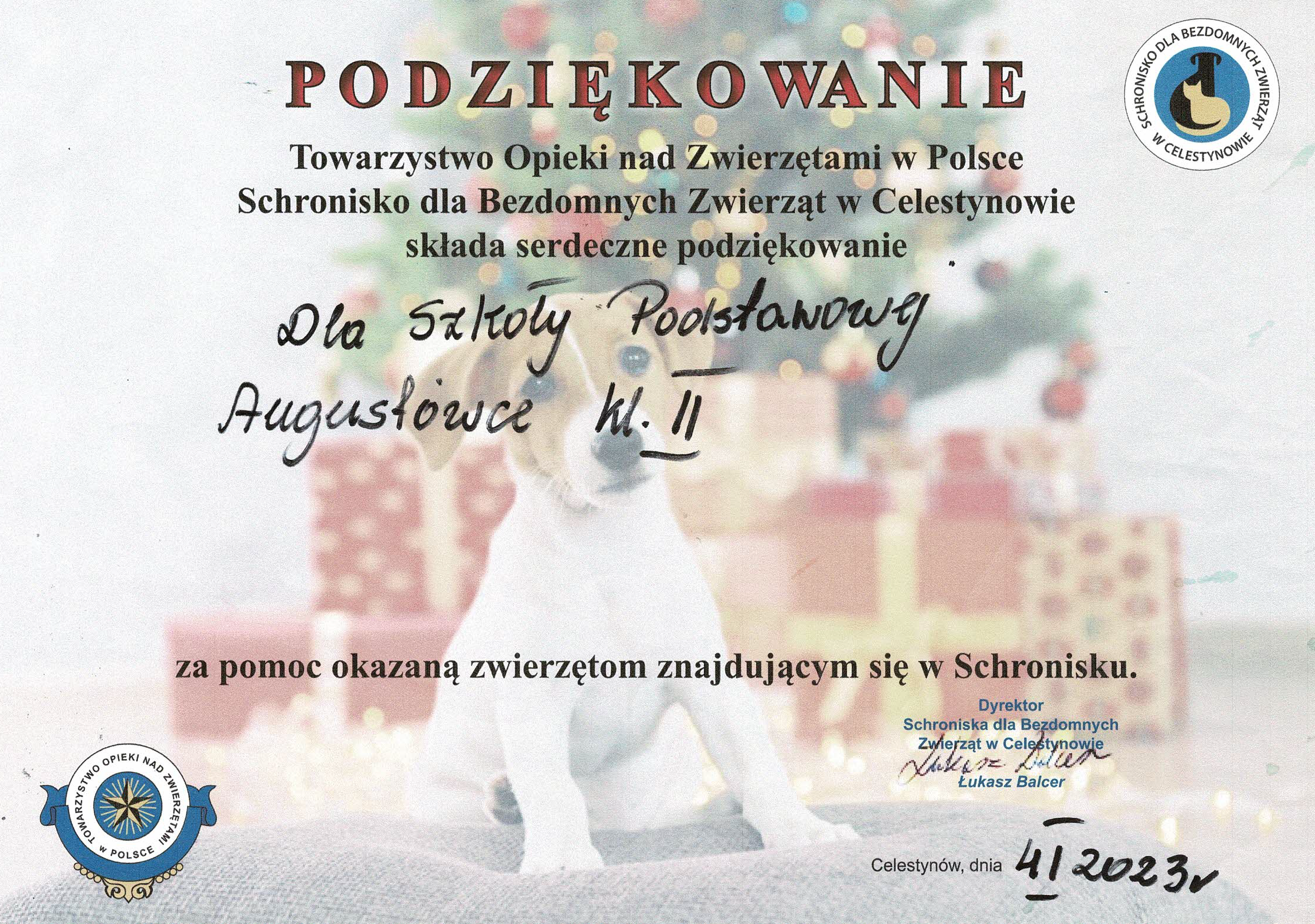 PODZIEKOWANIE SCHRONISKO1