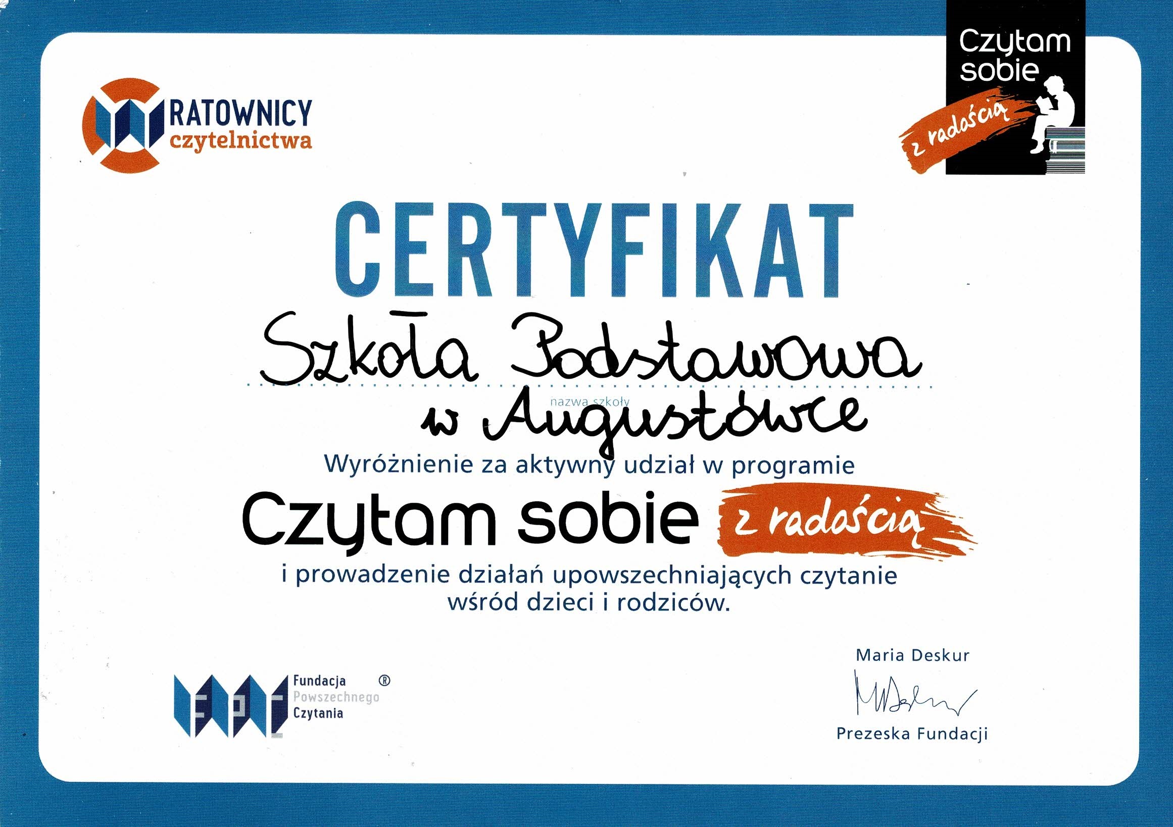 RATOWNICY CZYTELNICTWA SZKOŁA